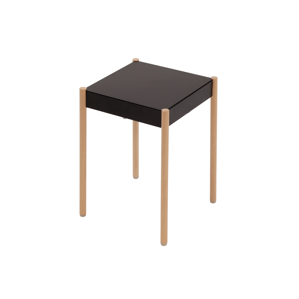 La Table-B1W stool with wooden legs, black seat