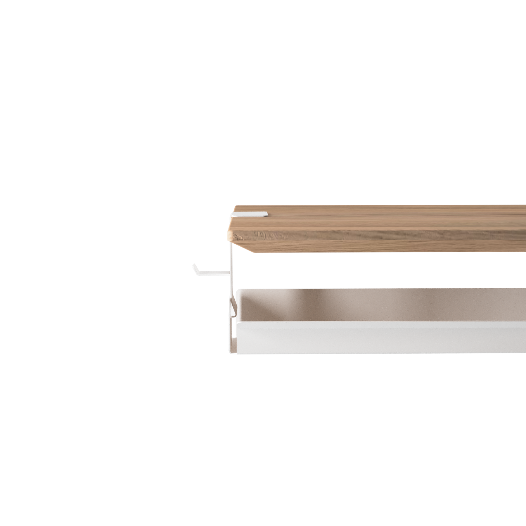 Valkoinen SELKA BASKET säiltyskori sopii hyvin yhteen valkoisen MAHTUVA pöydän kanssa tammikannella.