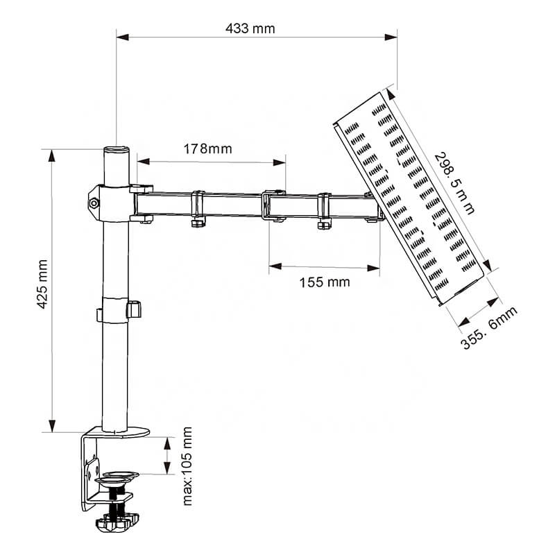 Monitor Arm Single with Laptop stand dimensions