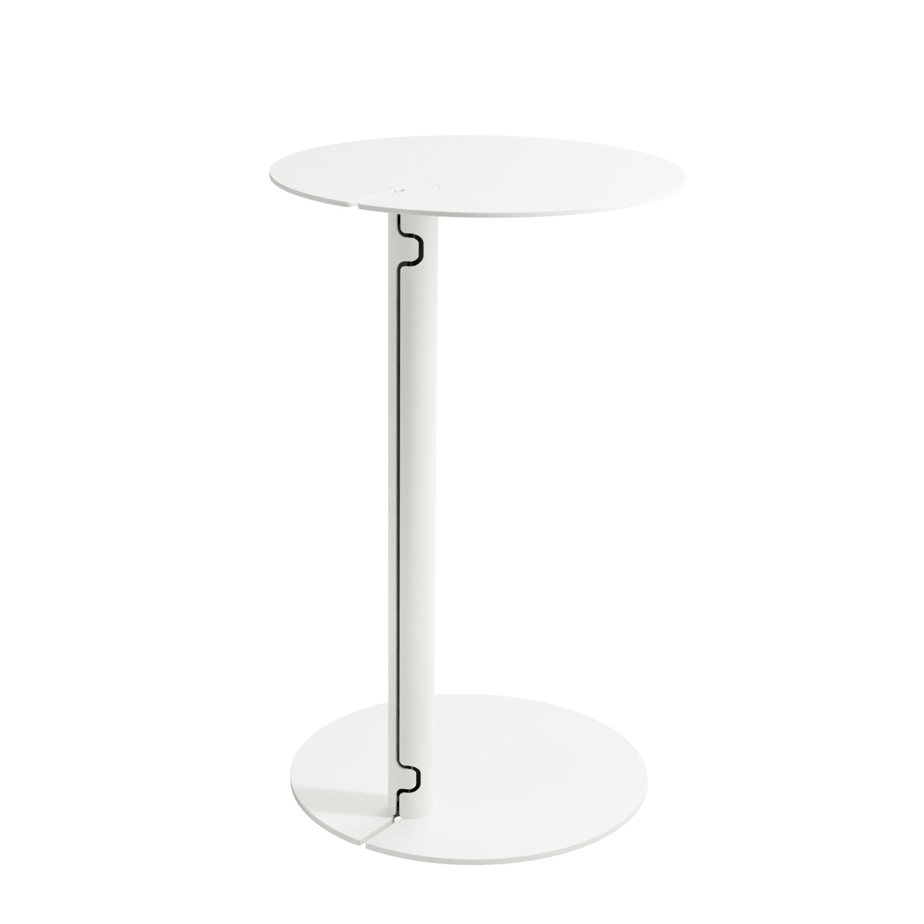 Wireup side table has a hidden wire slot in white