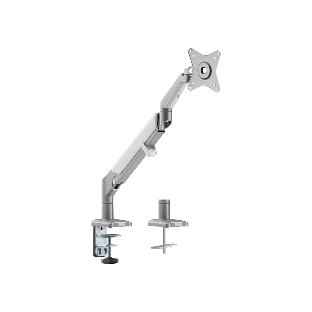 Gas-Spring LCD Monitor Arm with two mounting options, desk clamp shown