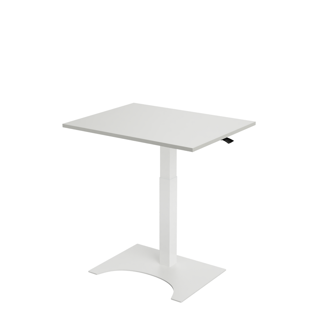 Small height adjustable table for offices and home offices, color white.