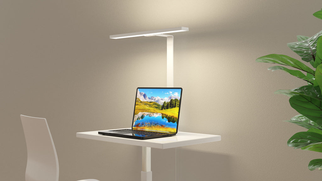 Aicci DL1 620C desk lamps, mount on the edge of the desk, taking up very little space on the tabletop and move with the height-adjustable and movable desk, providing an optimal, ergonomically comfortable and adjustable wide-angle lighting for work, preventing eye fatigue and irritation. 