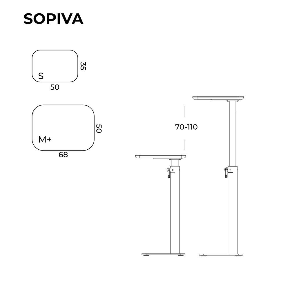 Measurements for height adjustable desk SOPIVA from SELKAstore