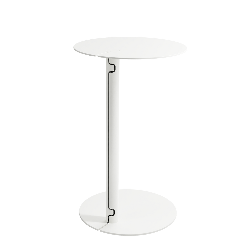 Wireup side table has a hidden wire slot in white